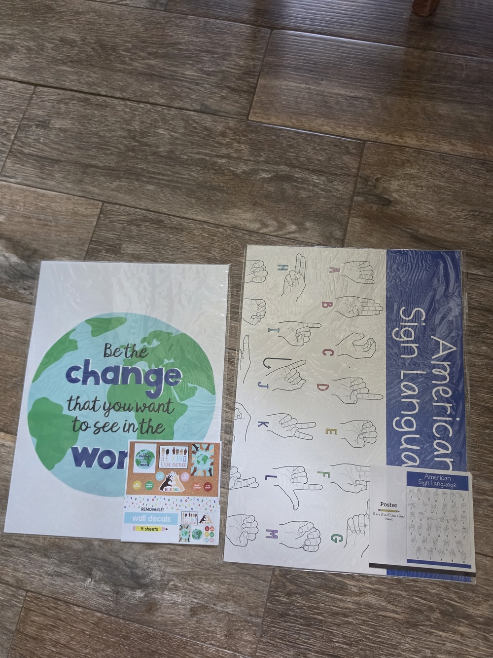 American Sign Language Poster & Inspirational Be Kind Wall Decals- Green/Blue